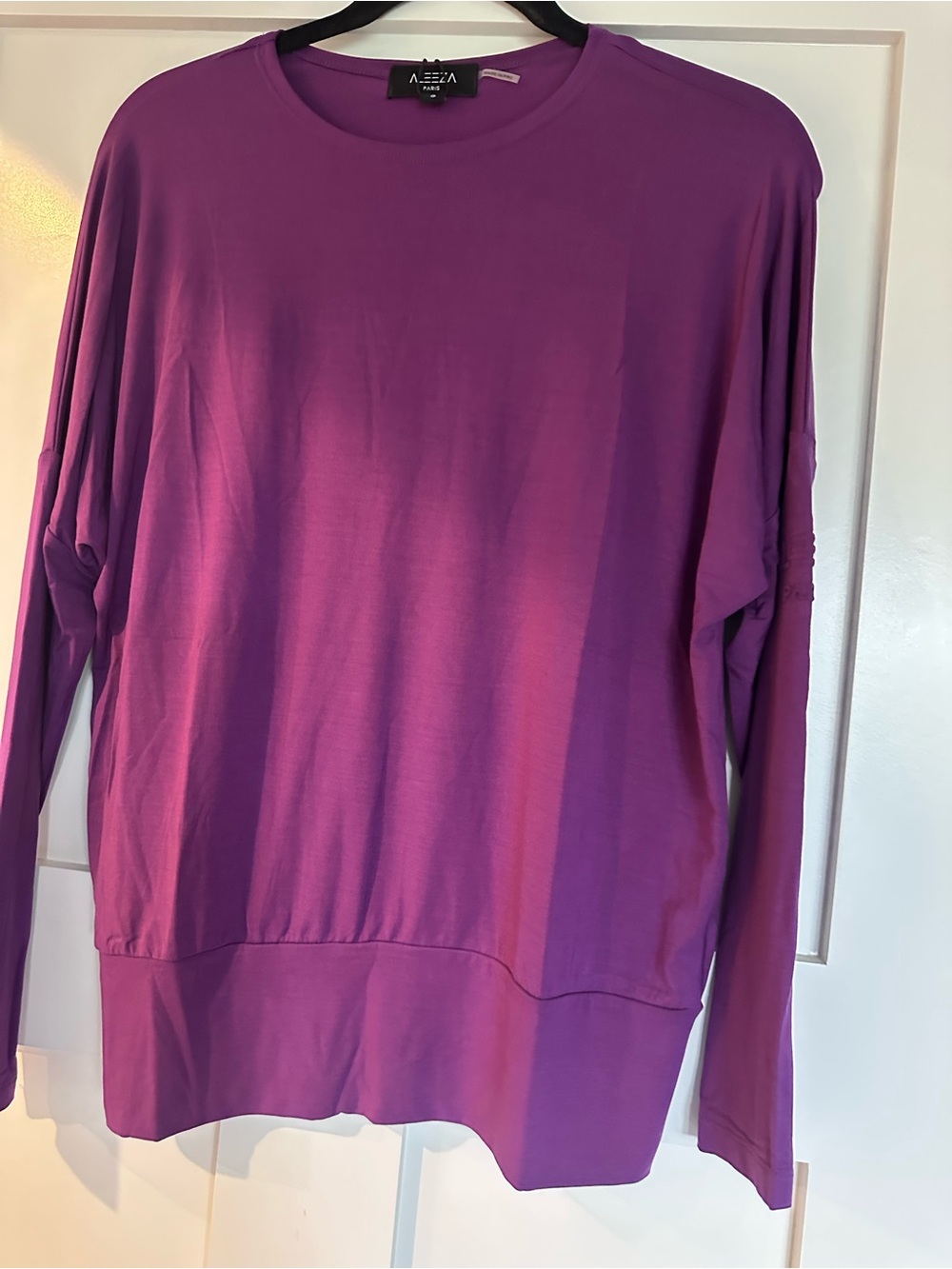 ALEEZA PARIS Women's Long-Sleeve Crewneck Top in purple with Aleeza detail